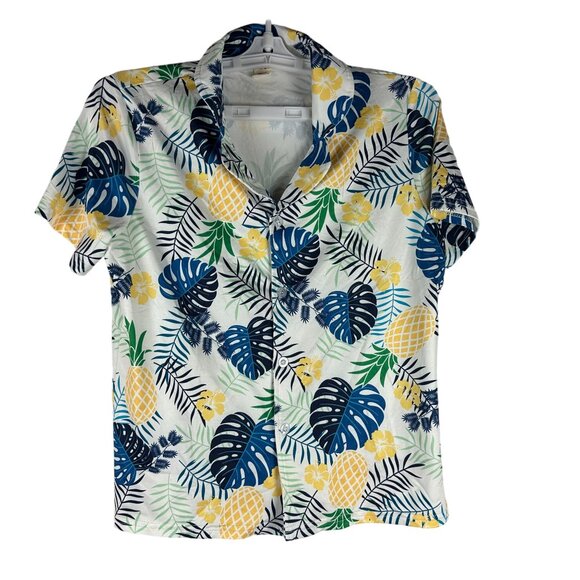 Hawaiian Short Sleeve Button-Up Shirt & Shorts Set Size 160 Tropical Pineapple - Picture 1 of 6